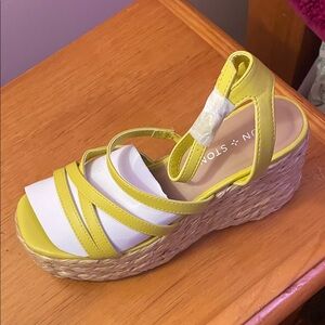 Sun + Stone Yellow and White Braided Wedge Sandals
